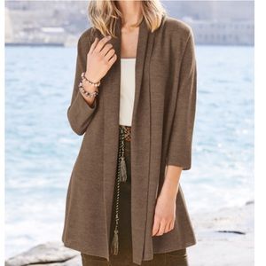 Peruvian Connection handknit alpaca silk tunic cardigan shawl sweater L cocoa